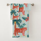 Pastellblau und rosa tropisches Palm Tiger Muster Badhandtuch Set (Insitu)