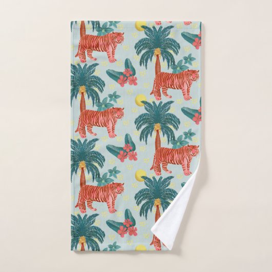 Pastellblau und rosa tropisches Palm Tiger Muster Badhandtuch Set (Handtuch)