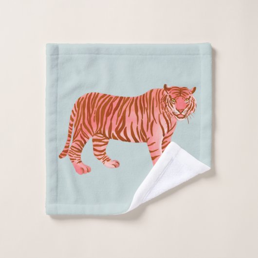 Pastellblau und rosa tropisches Palm Tiger Muster Badhandtuch Set (Waschlappen)