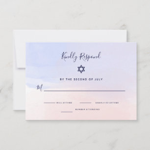 Pastellblau und rosa Wasserfarbe   Bat Mitzvah RSVP Karte