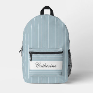 Pastellblau und Weiß Streifen Name Bedruckter Rucksack