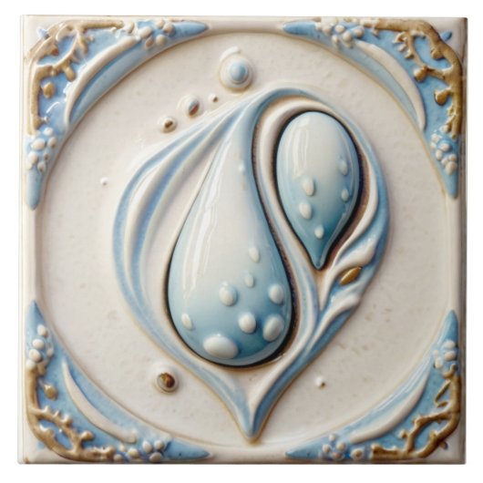 Pastellblau und Weiß Wassertropfen Badewanne Tile Fliese (Vorderseite)