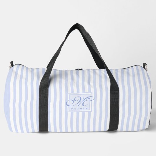 Pastellblau und weiße Streifen - Mit Monogramm Duffle Bag (Vorderseite)