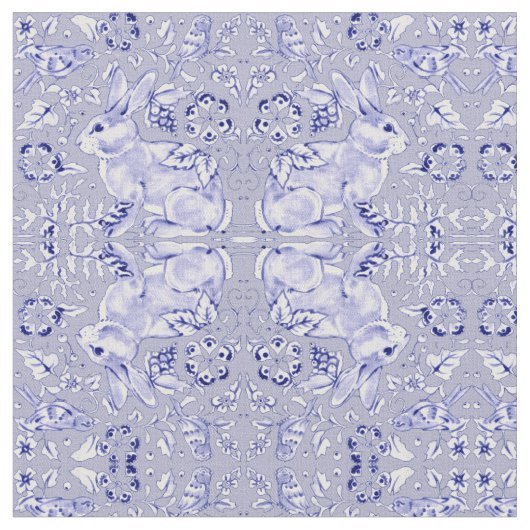 Pastellblau und Weißer Bunny Rabbit Bird Kleine Pr Stoff (Nahaufnahme)