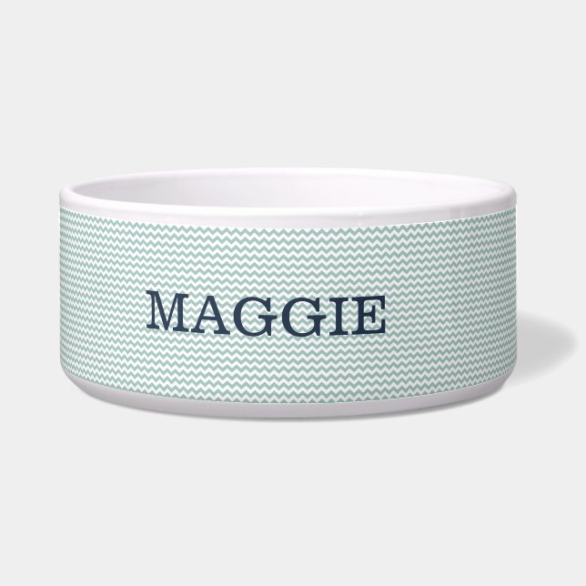 Pastellblau Zickzack Große Hundeschale Napf (Vorderseite)