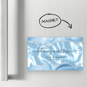 Pastellblaue Achat-Silber-Glitter-Luxus Magnetische Visitenkarte