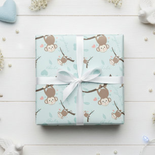 Pastellblaue Affe Valentinstag-Geschenkpapier  Geschenkpapier