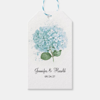 Pastellblaue Aquarell-Hortensien-Blumenhochzeit Geschenkanhänger