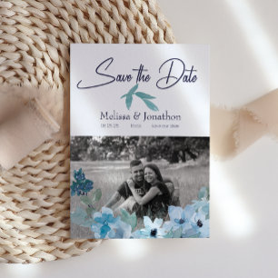 Pastellblaue Aquarell-Rosen Bild Save-the-Date Save The Date
