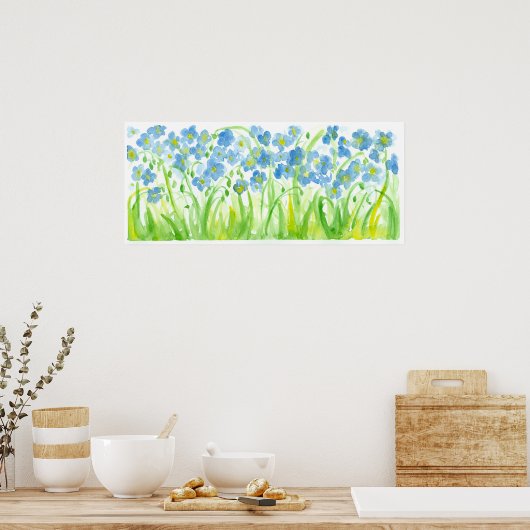 Pastellblaue Aquarellfarben-Blume Poster (Küche)