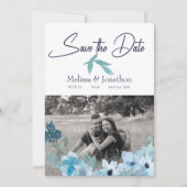 Pastellblaue Aquarellfarben-Rose Save the Date (Vorderseite)