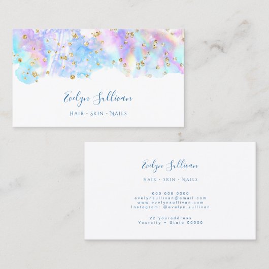 Pastellblaue Aquarellkarte Glitzer Visitenkarte (Vorne/Hinten)