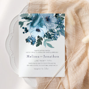 Pastellblaue Aquarellrosen Hochzeit Einladung