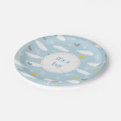 Pastellblaue Beluga-Wal-Sterne Babyduschdesign Pappteller (Schrägansicht)