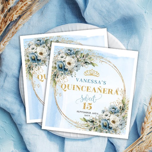 Pastellblaue Blumen Boho 15. Geburtstag Servietten