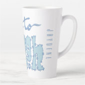 Pastellblaue Blumentextur mit Slogan und Namen Milchtasse (Rechts)