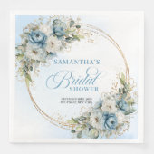 Pastellblaue Boho-Blumen Eukalyptus Gold-Party Serviette (Vorderseite)
