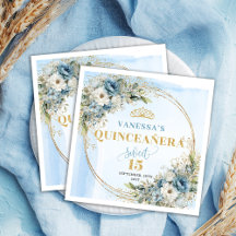Pastellblaue Boho-Floral-Gold-Glitter 15. Geburtst