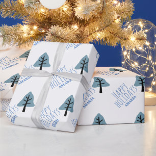Pastellblaue Cookie-Tannenbaum-Glocke Frohe Feiert Geschenkpapier