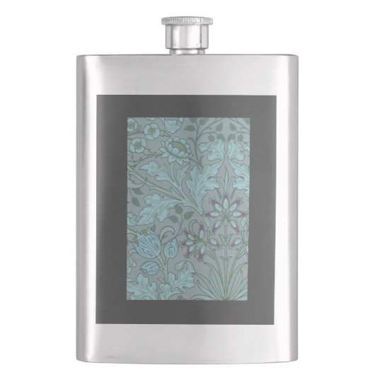 Pastellblaue Dekorative Blumen Flachmann (Vorderseite)