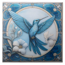 Pastellblaue Faux-Relief-Art-Nouveau-Kolibri-R