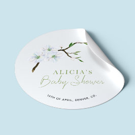 Pastellblaue, florale, elegante Babydusche Runder Aufkleber