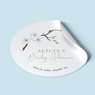 Pastellblaue, florale, elegante Babydusche Runder Aufkleber