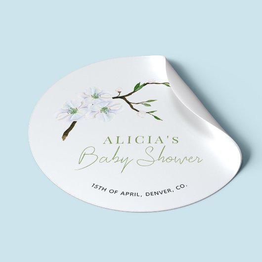 Pastellblaue, florale, elegante Babydusche Runder Aufkleber