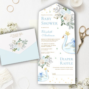 Pastellblaue florale Schwan-Prinzessin-Baby-Party All In One Einladung