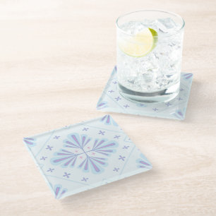 Pastellblaue geometrische Blumenwiederholung Glasuntersetzer