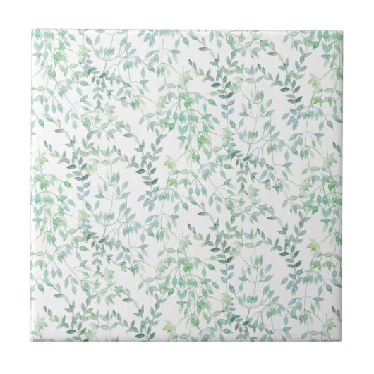 Pastellblaue grüne Blätter für die Aquarellfarbe D Fliese (Vorderseite)