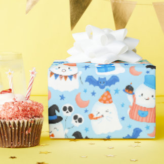 Pastellblaue gruselige süße Geburtstagsmuster Geschenkpapier