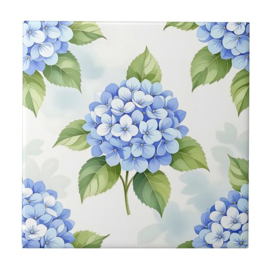 Pastellblaue Hortensien-Blumenstrauß-Muster Fliese (Vorderseite)