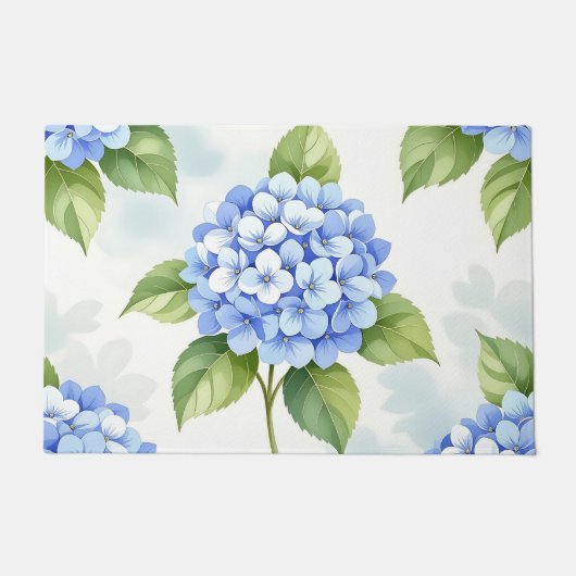 Pastellblaue Hortensien-Blumenstrauß-Muster Fußmatte (Vorderseite)