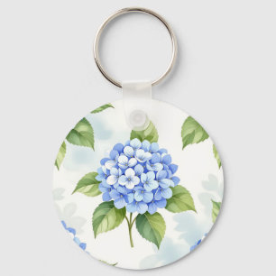 Pastellblaue Hortensien-Blumenstrauß-Muster Schlüsselanhänger