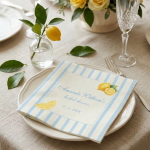 Pastellblaue italienische Zitronenstreifen-Brautpa Serviette