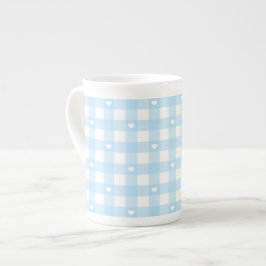 Pastellblaue Karos Porzellantasse