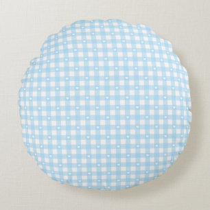 Pastellblaue Karos Rundes Kissen