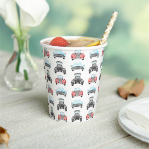 Pastellblaue klassische Retro-Autos Pappbecher
