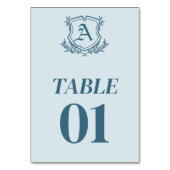 Pastellblaue Leaf- und Blumenkarte Tischnummer (Vorderseite)