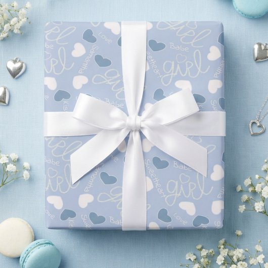 Pastellblaue Love Hearts Geschenkpapier