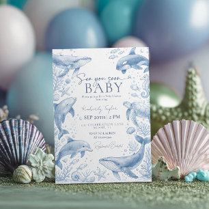 Pastellblaue Meer Sie bald unter dem Meer Baby Sho Einladung