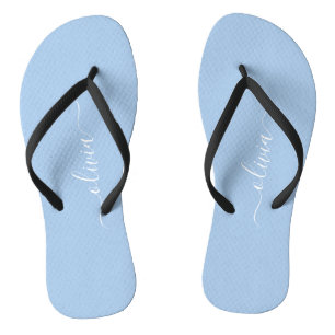 Pastellblaue minimalistische Monogramm Flip Flops Badesandalen
