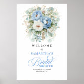 Pastellblaue Pfingstrosen-Blumen-Brautparty-Willko Poster (Vorne)