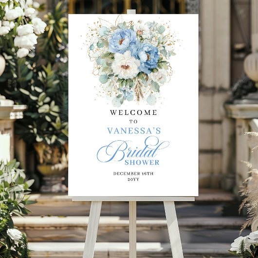 Pastellblaue Pfingstrosen-Blumen-Brautparty-Willko Poster