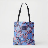 Pastellblaue rosa Blätter Glitzer Monogramm Tasche (Vorderseite)