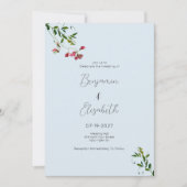 Pastellblaue, rosa grüne Blume Hochzeit Einladung (Vorderseite)