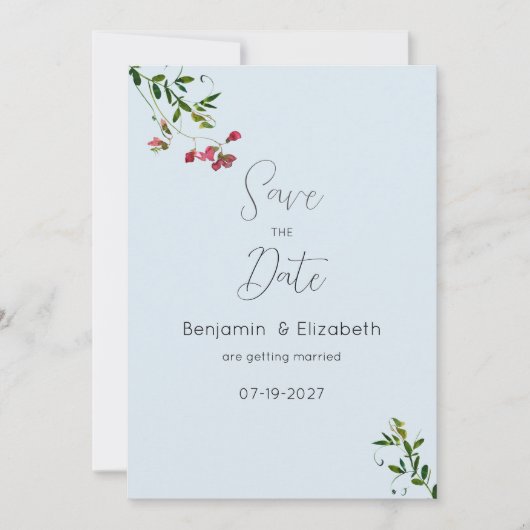 Pastellblaue rosa grüne Blumen Speichern Sie das D Einladung (Vorderseite)