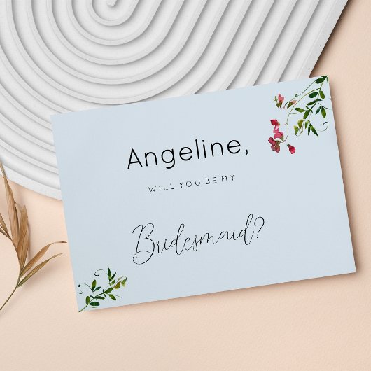 Pastellblaue rosa rote grüne Blumen Brautjungfrau Einladung