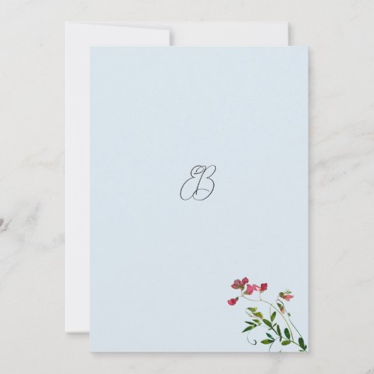 Pastellblaue rosa rote grüne Blumen Tischnummern (Rückseite)